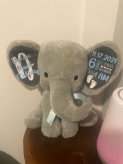 Personalized stuffed  elephants with birth info