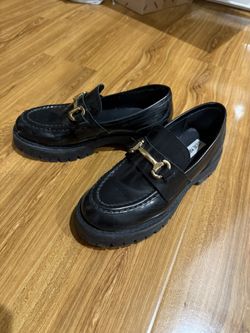 Black Chunky Loafers with Gold Buckle – Size6