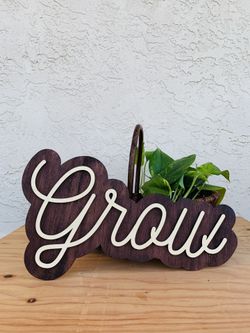 Wood Grow plant sign