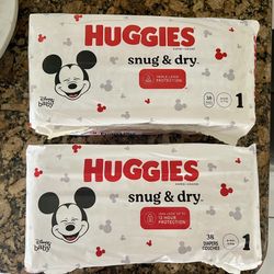 2 Packs Huggies Diapers Size 1 