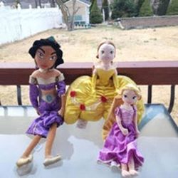Disney Princess Lot of 3 Plushes Jasmine, Belle, Rapunzel