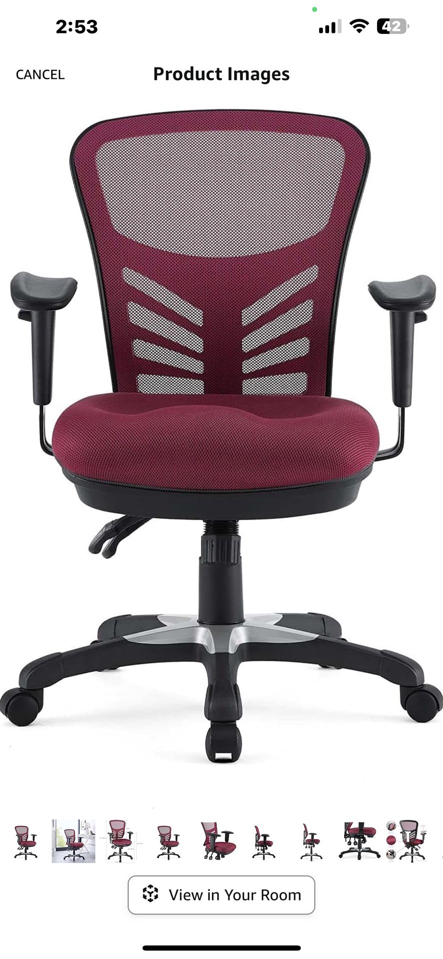 Modway Articulate Ergonomic Mesh Office Chair in Red