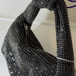 Black Sparkle Handbag with Knotted Handle Design