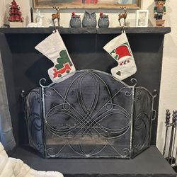 3-Panel 55x33 Solid Wrought Iron See-Through Metal Fireplace Screen (Pewter)