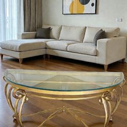 Demi-lune Iron Base Glass Top Console Table 