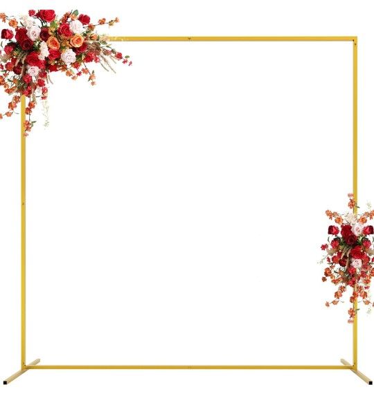 Asee'm 6.6FTx6.6FT Gold Wedding Arch Backdrop Stand Square Metal Rectangular Arch Frame for Ceremony Party Birthday Bridal Baby Shower Anniversary Arb