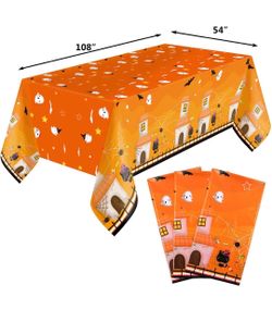 Fancy Land Halloween Tablecloths 3 Pack Halloween Plastic Party Decorations 54 x 108 Disposable Table Cover Orange