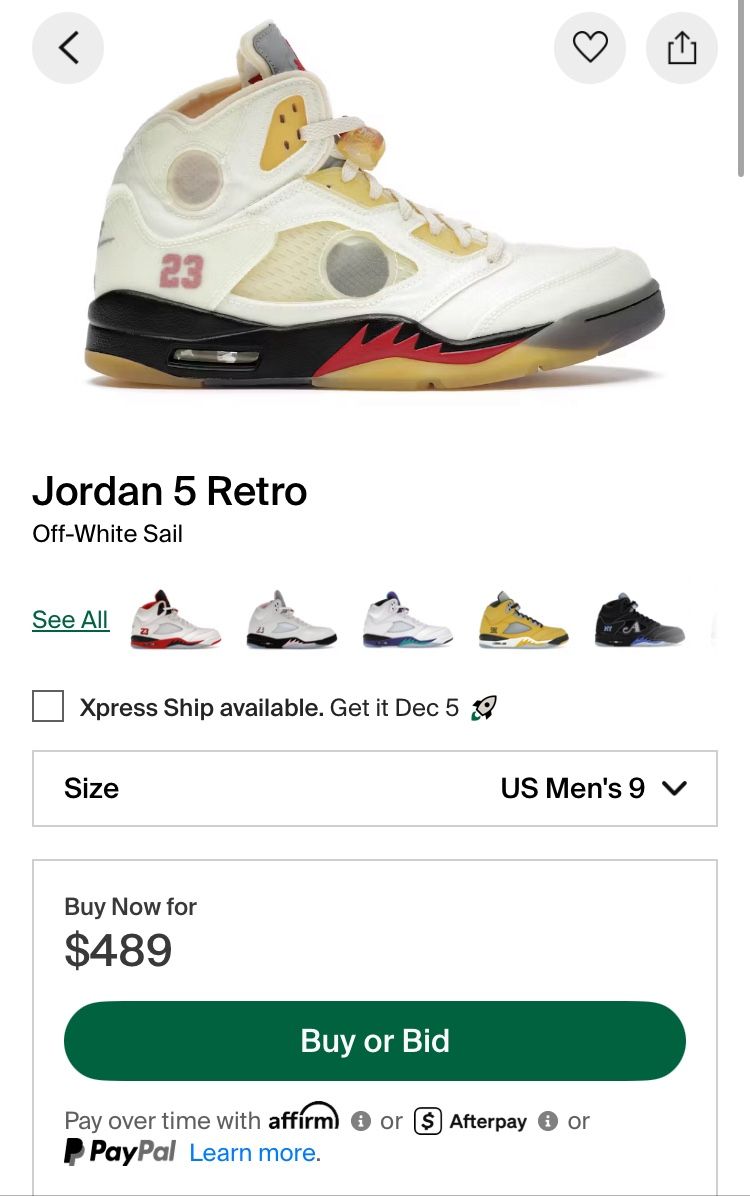 OFF WHITE x Jordan 5 Retro Sail