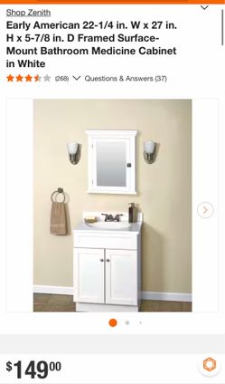 Early American 22-1/4 in. W x 27 in. H x 5-7/8 in. D Framed Surface-Mount Bathroom Medicine Cabinet in White