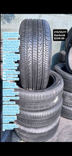 SET OF FOUR TIRES ALMOST NEW 215/5/17 HANKOOK 