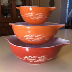Vintage Pyrex “Autumn Harvest” 444, 443,441 Cinderella Bowls, In Perfect Condition 