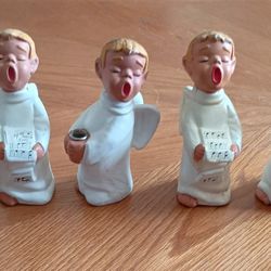 5 Vintage 1950s Paper-Mache Choir Boys/Angel Candleholders