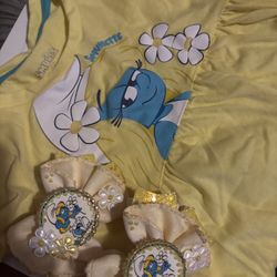 toodler girl smurf dress and bow set size 2t
