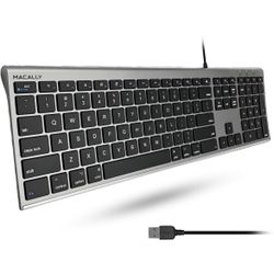 Macally Ultra-Slim USB Wired Computer Keyboard - Works Great as Both a Windows or Wired Mac Keyboard - Compatible Full Size Apple Keyboard with Numeri