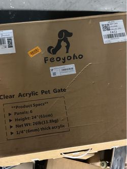 [155].  Extra-Wide Clear Acrylic Freestanding Dog Gates for The House - Folding 6-Panel Pet Gates for Doorways, Stairs, and Open Spaces, Transparent I