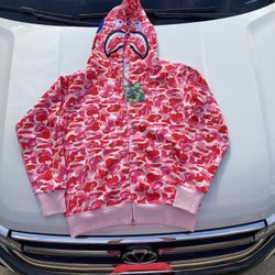 Pink Bape Hoodie Large New 