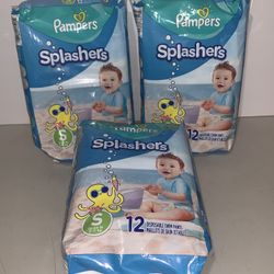 Lot of 3 Pampers Splashers Swim Diapers Disposable Swim Pants Small 13-24lbs 12 Count