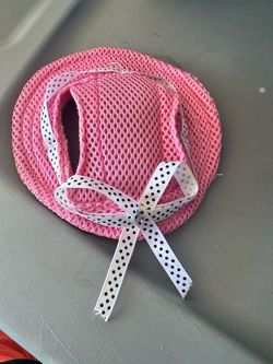 Pink Mesh Mini Hat with Polka Dot Ribbon