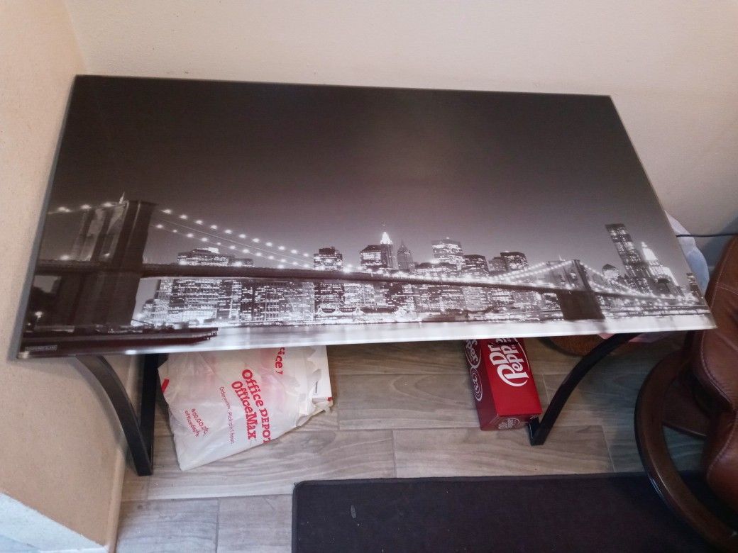 Glass Top Brooklyn Bridge Computer desk