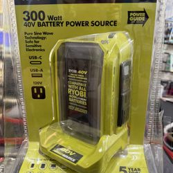 RYOBI 40V 300-Watt Portable Battery Inverter Power Source (Tool Only)