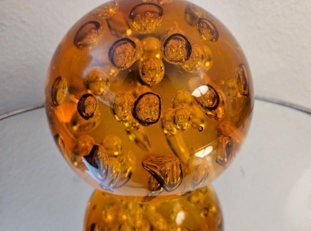 VTG  Amber Art Glass Sphere Ball Paperweight Controlled Bubbles 3Lb