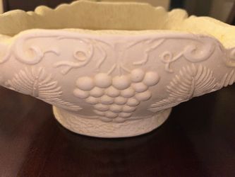 Vintage White Ceramic Grape Motif Decorative Bowl