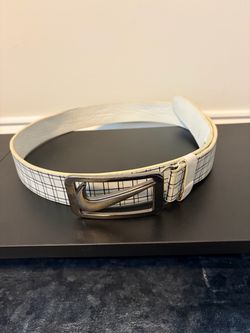 Nike Belt White Grid Pattern Silver Buckle