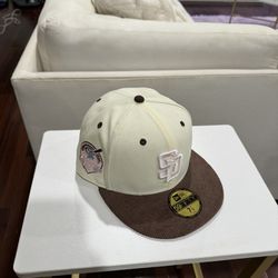 Brand New San Diego Padres White Fitted Hat With Pink Brim  Size 7 1/4
