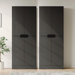 Set of 2 , 71" Tall Kitchen Pantry Cabinet with 4 Doors, Black,Pantry Storage Cabinet with Adjustabl