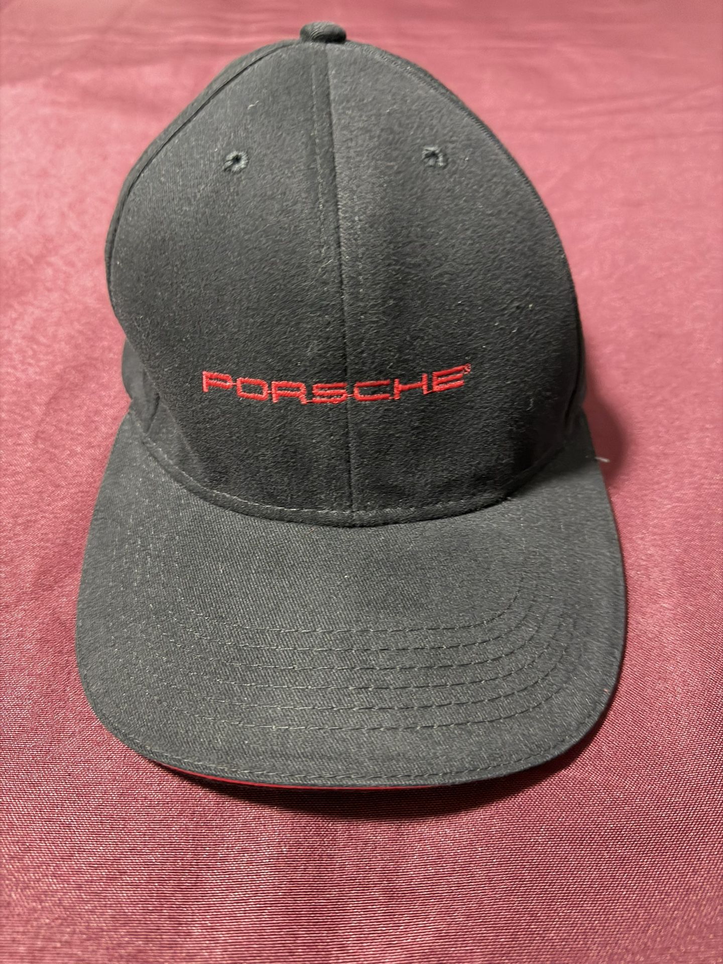 Porsche Red Stitch Logo Black Adjustable Cap Hat