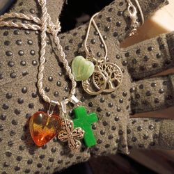 Rope chain with charms n cross charm necklace with few charms in perfect condition