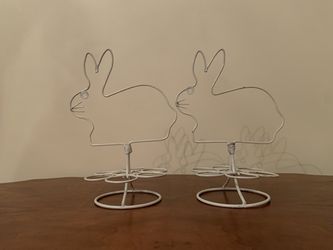 Pair of Metal Easter bunny egg holders - some paint loss 10” tall x 7” long x 5.25” depth Thumbnail