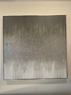 Large 40” x 40” Silver Abstract Wall Art – Framed