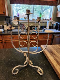Iron white wash 5 tier candle holder Gothic look 20 x 12 inches.