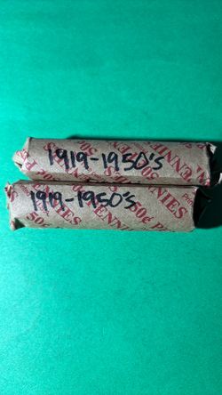 Rolls 1919 thru 1950’s Wheat cents. Coins