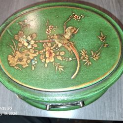 Vintage Chinese Jewelry Box Trinket Mandorin China Cantonese Diamond Gold Silver