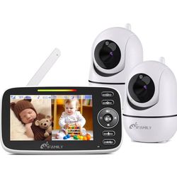 new Split Screen Baby Monitor, Large Display Video Baby Monitor with 2 Cameras and Audio, Long Range, Remote pan tilt, Night Vision, Temperature Senso