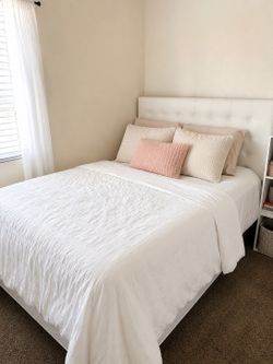White Upholstered Bed Frame & Mattress