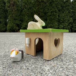 Montessori Kids Play Toys Wooden Bunny & Guinea Accessories Play Set for Dolls Houses 