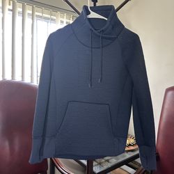 Athleta Elevation Pullover Sweatshirt Jacquard Front Kangaroo Pocket XXS Blue