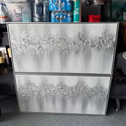 ✨ Set of 2 Large Textured Silver Abstract Canvas Wall Art