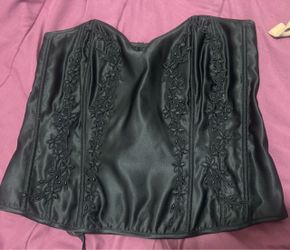 Black Satin Corset with Floral Embroidery