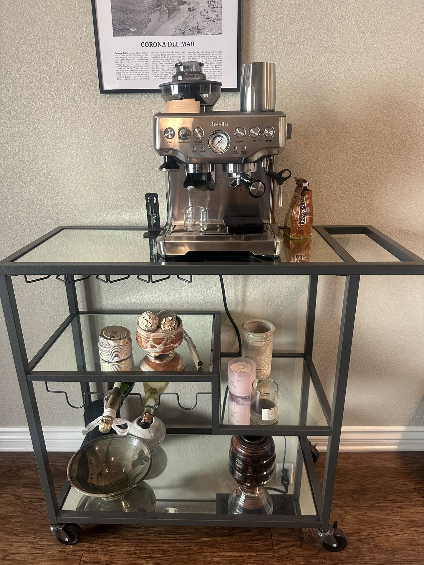 Bar Cart - Glass Shelves - Gray