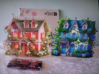 2 Victorian Mansion Diamond paintings one completed one DIY kit table top art decor