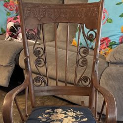 Gorgeous Rare Late 1800’s Victorian Bent Wood And Scrolled Wicker Rocking Chair.