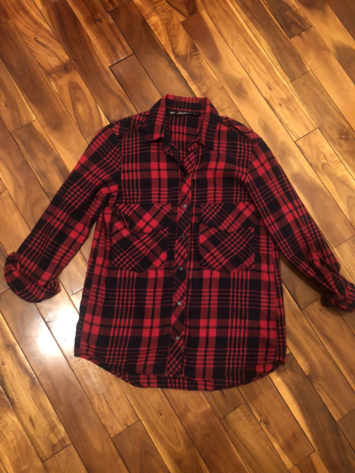 Women’s Red & Black Plaid Flannel Shirt By Zara Size Small