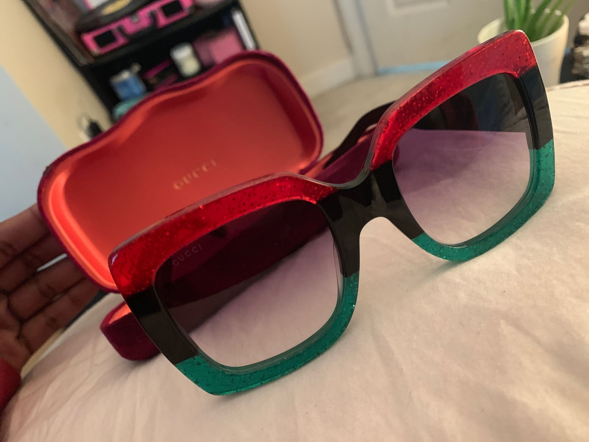 Gucci Red Green Black 55mm Square Sunglasses