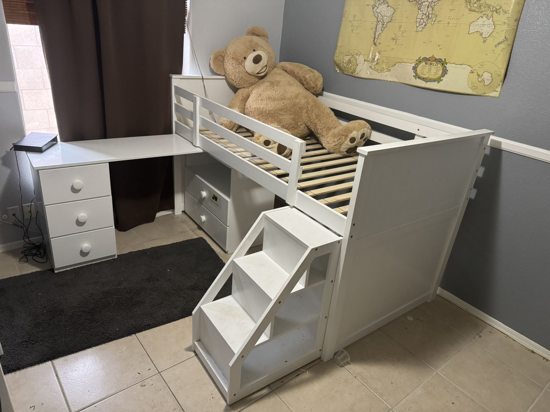White Wayfair Lofted Bed With Desk And Drawers