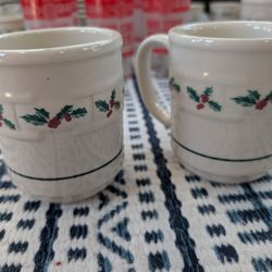 Set Of 2 Longaberger Christmas Holly Berry Mugs