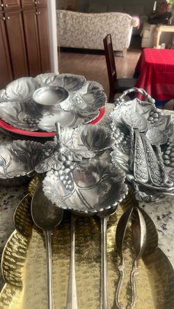 Arthur Court decorative dishes and some other brand too, silver spoons and trays